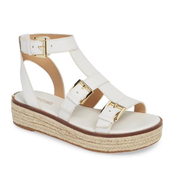 Michael Kors White Leather Gladiator Cream Sandals Espadrille Platform - Picture 1 of 4